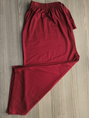 Büyük Beden Pamuklu Likralı Viskon Ince Yazlık Cepli Penye Kapri Pijama Pantolon Bordo - 2xl