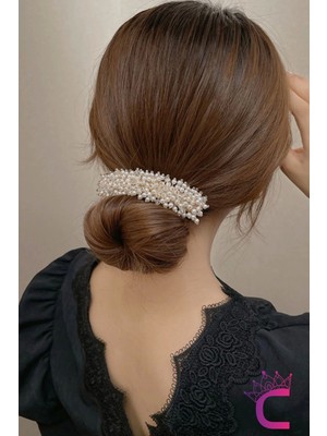 Zarif Incili Taşlı Kadın Kolay Saç Topuz Tokası - Sihirli Şekil Alabilen Telli Topuz Tokası