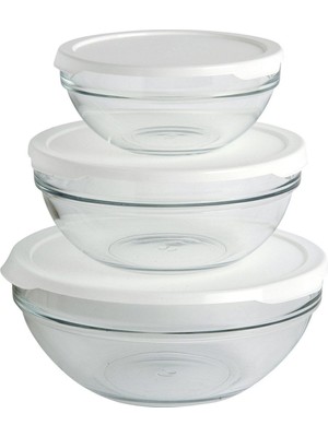 3'lü Cam Kase Saklama Kabı Beyaz Veya Mavi Kapak, Pratik ve Şık Tasarım