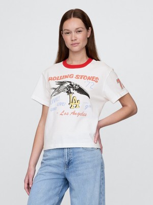Gap Kadın Beyaz Rolling Stones Relaxed Grafik T-Shirt