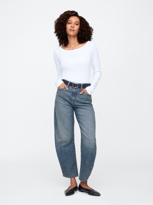 Gap Kadın Mavi Barrel Jean Pantolon