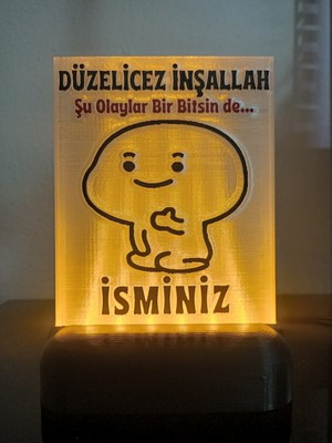 Kişiye Özel Isimli Hediyelik Kablolu LED Lamba - M18 - Düzelicez Inşallah - Amber Işıklı