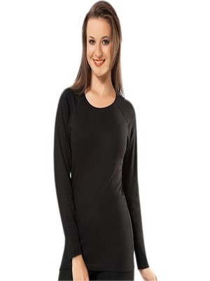 Kota Termal Kışlık Kalın Uzun Kollu Üst Içlik Siyah Renk