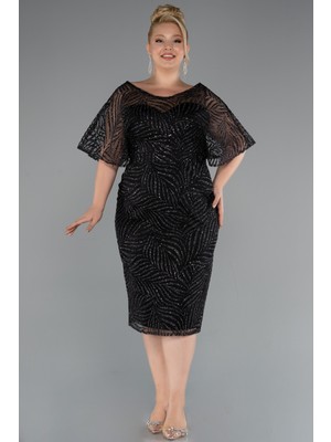 Kısa Kol Simli Midi Büyük Beden Abiye ABK2372