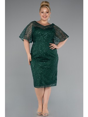 Kısa Kol Simli Midi Büyük Beden Abiye ABK2372