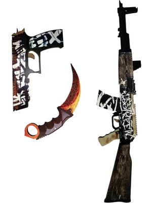 Renkli Ahşap AK47 Wasteland Rider Kaplama Oyuncak Seti