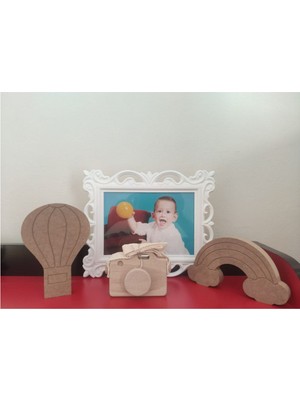 Doğal Ahşap Eğitici Set, Gökkuşağı, Balon ve Fotoğraf Makinesi, 3'lü Paket