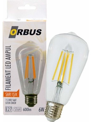Şeffaf E27 6W Filament Ampul, 600LM, 2700K Sarı Işık, 220-240V, RA80