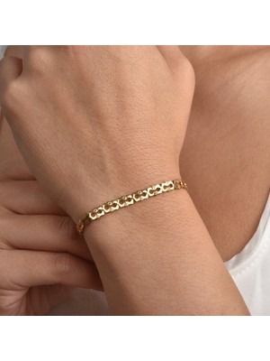 14 Ayar Altın Kaplama Italyan Gösterişli ve Hafif Gümüş Bileklik - BP00101