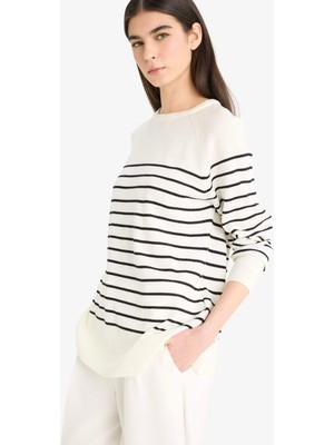 DeFacto Regular Fit Bisiklet Yaka Çizgili Triko Kazak E8486AX25WN