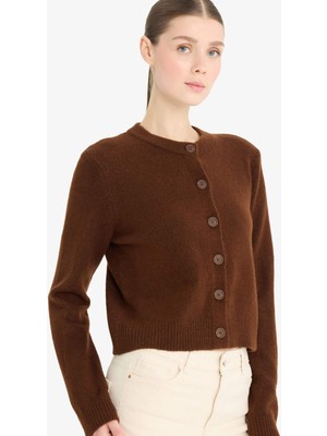 DeFacto Regular Fit Bisiklet Yaka Basic Düz Düğmeli Soft Touch Yumuşak Triko Hırka E3654AX25WN