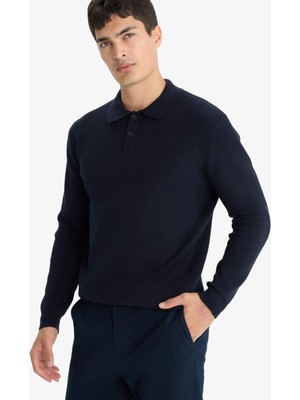 DeFacto Standart Fit Polo Yaka Düğmeli Triko Kazak D1959AX25AU