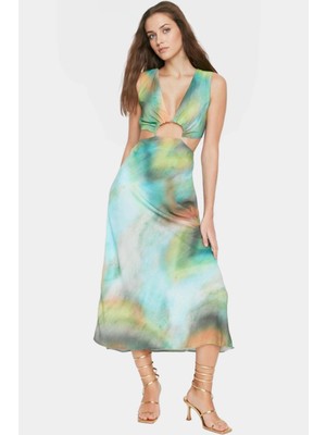 Şık V Yaka Maxi Elbise Keten Görünümlü Dokuma Yazlık Elbise A Line Premium Kalite Zarifane Tasarım