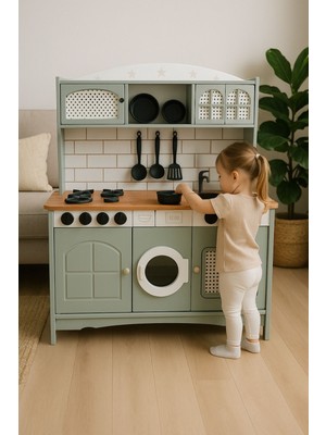 Hedefixtoys Doğal Ahşap LED Işıklı Çocuk Oyun Mutfağı – Eğlenceli, Dayanıklı ve Hayal Gücünü Destekleyen Tasarım