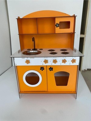 Ahşap Montessori Mutfak Dolabı, Eğitici ve Renkli Turuncu Tasarım