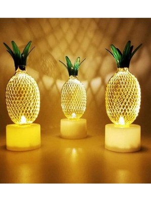 Sarı LED Işıklı Mini Ananas Dekoratif Gece Lambası (2'li)