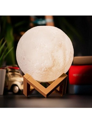 3D Ay Temalı Gece Lambası, Plastik Stand, 15 Cm, Şık ve Huzurlu Aydınlatma