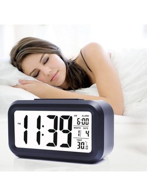 Modern Işık Sensörlü, Termometreli, Fotoselli Masa Saati, Şık ve Kullanışlı Tasarım