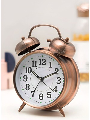 Işıklı Bakır Masa Saati, Büyük Boy, Metal Tasarım, Şık ve Şehirli Dekorasyon