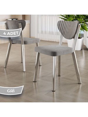 Arfe Serisi 4 Adet Gri Mutfak Sandalyesi Krom Kaplama Metal Ayak 1. Sınıf Babyface Kumaş