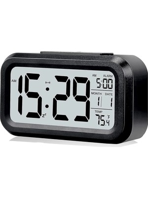Siyah Dijital Masa Saati, Işıklı, Alarmlı, Termometre ve Takvim Özellikli