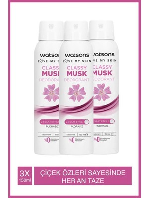 Watsons Classy Musk Deodorant Sprey Pudrasız 3x150ml
