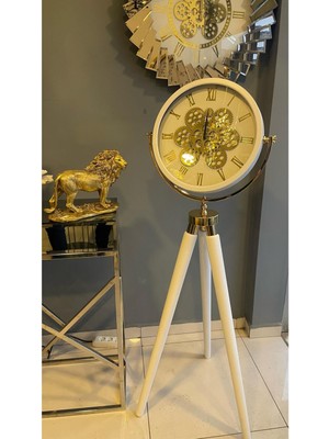 Ahşap Ayaklı Çarklı Saat, Şık ve Doğal Tasarım, Ev ve Ofis Dekoruna Uyum Sağlar