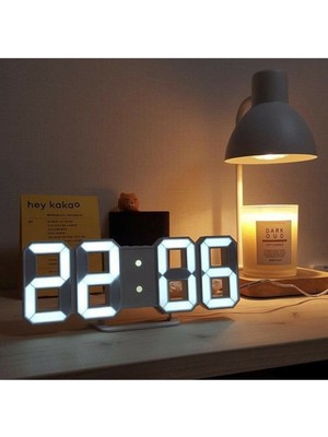 3D Dijital Işıklı Saat, Siyah, Duvar ve Masa Kullanımı, Adaptör Dahil