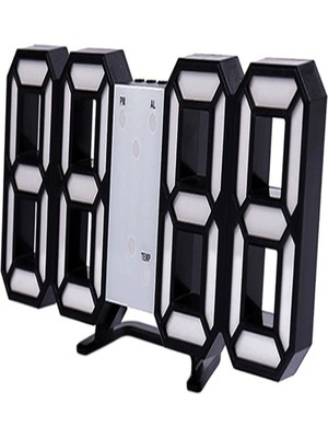 3D LED Dijital Saat, Termometre, Takvim ve Alarm Özellikli Beyaz Model
