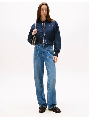 Tommy Hilfiger Kadın Naylon Normal Kesim Kısa Mavi Bomber  Ceket WW0WW45634C1G