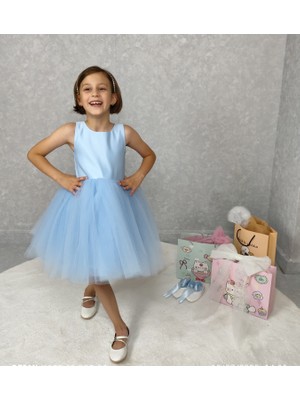 Kız Çocuk Abiye Elbise Ada, Bebe Mavi Model ,tütü Elbise