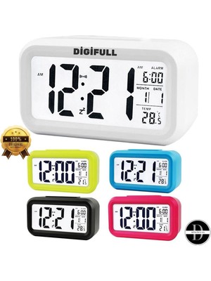 LCD Işıklı Sensörlü Termometreli Dijital Masa Saati - Beyaz