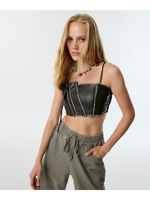 Deri Görünümlü ve Trok Baskılı Büstiyer TW6250006042001