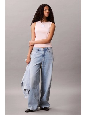 Calvin Klein Jeans Kadın Etiketli Pamuklu Fitilli Pembe Bluz LV047C201G-VI7