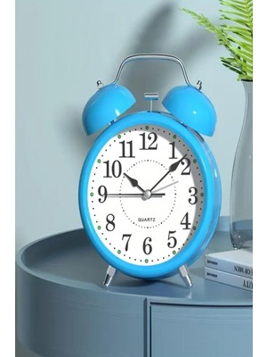 Büyük Boy Mavi Nostaljik Çift Çanlı Masa Saati Işıklı Salon ve Mutfak Dekorasyonu