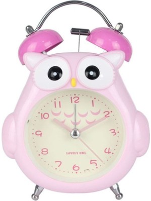 Sevimli Baykuş Tasarımlı Masa Üstü Çalar Saat, Pembe Renkli
