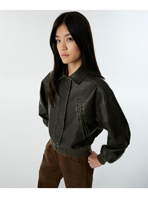 Deri Görünümlü Bomber Mont TW6250012028074