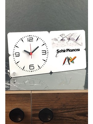 Şehir Teması Ahşap Masa Saati, Zarif ve Şık Dekoratif Saat