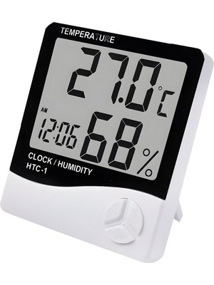 Beyaz Dijital Termometre ve Nem Ölçer Masa Saati, Sağlıklı ve Şık Tasarım