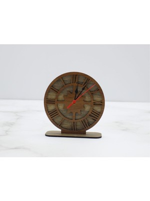 Gri Ahşap Roma Rakam Çarklı Masa Saati, Şık ve Doğal Tasarım