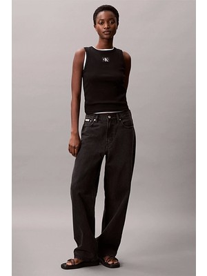 Calvin Klein Jeans Kadın Etiketli Pamuklu Fitilli Siyah Bluz LV047C201G-UB1