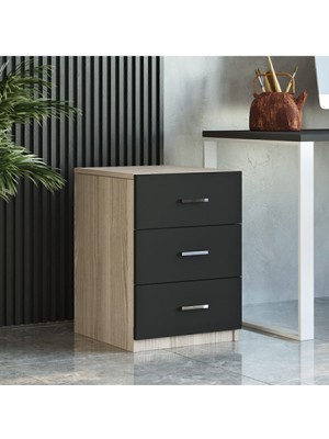 Bega C Ofis 3 Çekmeceli Keson 3 Renk Meşe Siyah Beg3-Ob