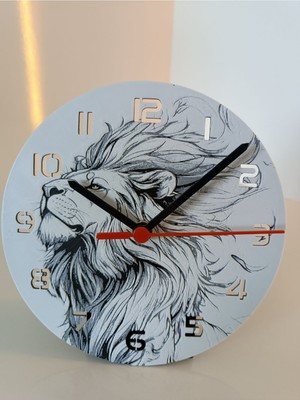 17 cm Yuvarlak Masaüstü Aslan Figürlü Saat, Renkli ve Şık Tasarım