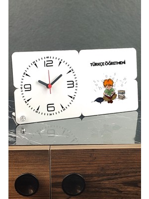 Türkçe Öğretmeni Ahşap Masa Saati, Şık ve Kullanışlı Öğretmen Hediyesi