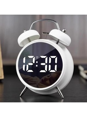 Büyük Boy Dijital Masa Saati, LED Işıklı, Şarjlı, 2 Sesli Alarm, Beyaz