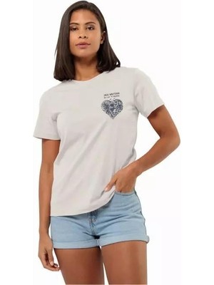 Jack Wolfskin Kırık Beyaz Kadın Bisiklet Yaka T-Shirt 1809701_5629_DISCOVER Heart T W
