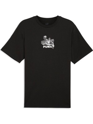 Puma Graphics Bicycle Kick Erkek Siyah Yuvarlak Yaka Tişört