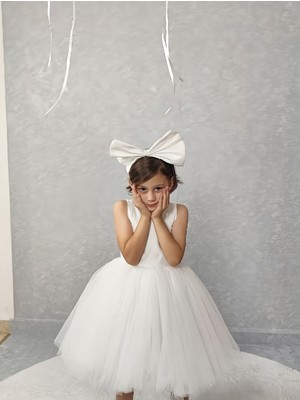 Kız Çocuk Abiye Elbise Ada, Beyaz Yaka Incili,tütü Elbise