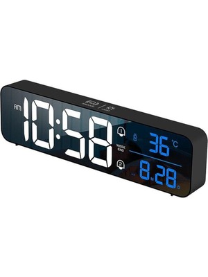 Aynalı Dereceli Dijital Saat, 2400MAH, Duvar ve Masa Kullanımı, Siyah Renk