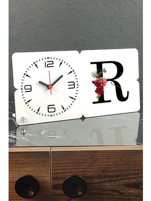R Harfi Ahşap Masa Saati, Şık ve Doğal Tasarım, Masa Dekorasyonuna Zarif Dokunuş